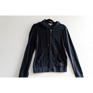 Juicy Couture Sweatshirt Sz L Blue Velour Hoodie Hood Y2K Full Zip